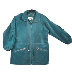 Sophisticated Country Mulberry Street Teal Fleece Jacket Zip Pockets Medium VTG